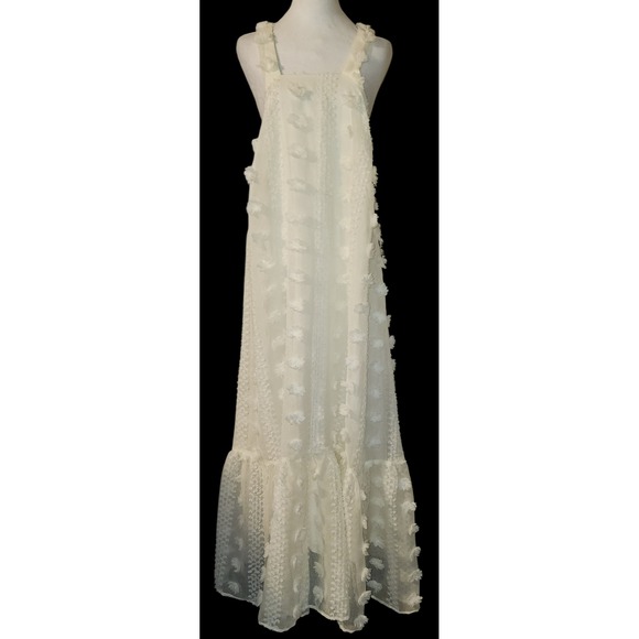 Eloquii Dresses & Skirts - Eloquii White Textured 3D Floral Pom Pom Maxi Dress Size 16 Square Neck Boho